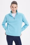 Pamuklu Dik Yaka Fermuarlı Kadın Sweatshirt