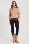 Kadın Relax Fit Rahat Kesim Pamuklu İçi Polarlı Yarım Fermuarlı Taş Renk Dik Yaka Sweatshirt