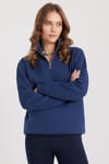 Kadın Relax Fit Rahat Kesim Pamuklu İçi Polarlı Yarım Fermuarlı Lacivert Dik Yaka Sweatshirt