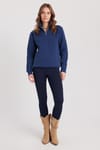 Kadın Relax Fit Rahat Kesim Pamuklu İçi Polarlı Yarım Fermuarlı Lacivert Dik Yaka Sweatshirt