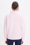 Kadın Relax Fit Rahat Kesim Pamuklu İçi Polarlı Yarım Fermuarlı Pembe Dik Yaka Sweatshirt