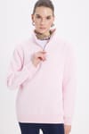 Kadın Relax Fit Rahat Kesim Pamuklu İçi Polarlı Yarım Fermuarlı Pembe Dik Yaka Sweatshirt