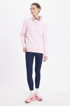 Kadın Relax Fit Rahat Kesim Pamuklu İçi Polarlı Yarım Fermuarlı Pembe Dik Yaka Sweatshirt