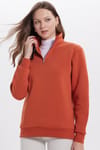 Kadın Relax Fit Rahat Kesim Pamuklu İçi Polarlı Yarım Fermuarlı Bordo Dik Yaka Sweatshirt