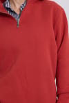 Kadın Relax Fit Rahat Kesim Pamuklu İçi Polarlı Yarım Fermuarlı Kırmızı Dik Yaka Sweatshirt