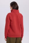 Kadın Relax Fit Rahat Kesim Pamuklu İçi Polarlı Yarım Fermuarlı Kırmızı Dik Yaka Sweatshirt