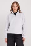 Kadın Relax Fit Rahat Kesim Pamuklu İçi Polarlı Yarım Fermuarlı Gri Dik Yaka Sweatshirt