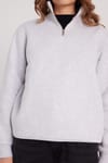 Kadın Relax Fit Rahat Kesim Pamuklu İçi Polarlı Yarım Fermuarlı Gri Dik Yaka Sweatshirt