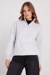 Kadın Relax Fit Rahat Kesim Pamuklu İçi Polarlı Yarım Fermuarlı Gri Dik Yaka Sweatshirt
