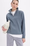 Pamuklu Dik Yaka Fermuarlı Kadın Sweatshirt