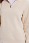 Kadın Relax Fit Rahat Kesim Pamuklu İçi Polarlı Yarım Fermuarlı Ekru Dik Yaka Sweatshirt