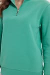 Kadın Relax Fit Rahat Kesim Pamuklu İçi Polarlı Yarım Fermuarlı Yeşil Dik Yaka Sweatshirt