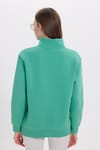 Kadın Relax Fit Rahat Kesim Pamuklu İçi Polarlı Yarım Fermuarlı Yeşil Dik Yaka Sweatshirt