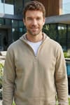 Unisex Relax Fit Rahat Kesim Pamuklu İçi Polarlı Yarım Fermuarlı Taş Renk Kapüşonlu Sweatshirt