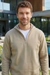 Unisex Relax Fit Rahat Kesim Pamuklu İçi Polarlı Yarım Fermuarlı Taş Renk Kapüşonlu Sweatshirt