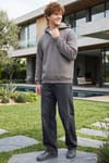 Unisex Relax Fit Rahat Kesim Pamuklu İçi Polarlı Yarım Fermuarlı Gri Kapüşonlu Sweatshirt