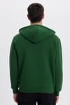 Unisex Relax Fit Rahat Kesim Pamuklu İçi Polarlı Yarım Fermuarlı Yeşil Kapüşonlu Sweatshirt