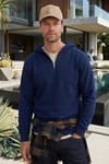 Unisex Relax Fit Rahat Kesim Pamuklu İçi Polarlı Yarım Fermuarlı Lacivert Kapüşonlu Sweatshirt