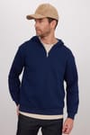 Unisex Relax Fit Rahat Kesim Pamuklu İçi Polarlı Yarım Fermuarlı Lacivert Kapüşonlu Sweatshirt