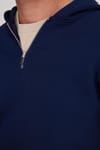 Unisex Relax Fit Rahat Kesim Pamuklu İçi Polarlı Yarım Fermuarlı Lacivert Kapüşonlu Sweatshirt