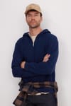 Unisex Relax Fit Rahat Kesim Pamuklu İçi Polarlı Yarım Fermuarlı Lacivert Kapüşonlu Sweatshirt