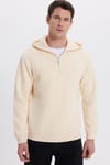 Unisex Relax Fit Rahat Kesim Pamuklu İçi Polarlı Yarım Fermuarlı Taş Kapüşonlu Sweatshirt