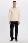 Unisex Relax Fit Rahat Kesim Pamuklu İçi Polarlı Yarım Fermuarlı Taş Kapüşonlu Sweatshirt
