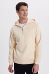 Unisex Relax Fit Rahat Kesim Pamuklu İçi Polarlı Yarım Fermuarlı Taş Kapüşonlu Sweatshirt