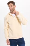 Unisex Relax Fit Rahat Kesim Pamuklu İçi Polarlı Yarım Fermuarlı Taş Kapüşonlu Sweatshirt