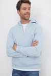 Unisex Relax Fit Rahat Kesim Pamuklu İçi Polarlı Yarım Fermuarlı Mavi Kapüşonlu Sweatshirt