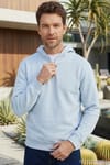 Unisex Relax Fit Rahat Kesim Pamuklu İçi Polarlı Yarım Fermuarlı Mavi Kapüşonlu Sweatshirt