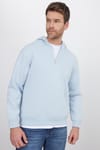 Unisex Relax Fit Rahat Kesim Pamuklu İçi Polarlı Yarım Fermuarlı Mavi Kapüşonlu Sweatshirt