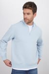 Unisex Relax Fit Rahat Kesim Pamuklu İçi Polarlı Yarım Fermuarlı Mavi Kapüşonlu Sweatshirt