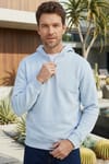 Unisex Relax Fit Rahat Kesim Pamuklu İçi Polarlı Yarım Fermuarlı Mavi Kapüşonlu Sweatshirt