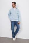 Unisex Relax Fit Rahat Kesim Pamuklu İçi Polarlı Yarım Fermuarlı Mavi Kapüşonlu Sweatshirt