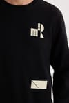 Erkek Relax Fit Rahat Kesim Pamuklu Lastikli Kol Bisiklet Yaka Baskılı Siyah Sweatshirt