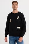 Erkek Relax Fit Rahat Kesim Pamuklu Lastikli Kol Bisiklet Yaka Baskılı Siyah Sweatshirt