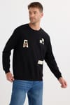 Erkek Relax Fit Rahat Kesim Pamuklu Lastikli Kol Bisiklet Yaka Baskılı Siyah Sweatshirt