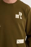 Erkek Relax Fit Rahat Kesim Pamuklu Lastikli Kol Bisiklet Yaka Baskılı Haki Sweatshirt