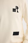 Erkek Relax Fit Rahat Kesim Pamuklu Lastikli Kol Bisiklet Yaka Baskılı Ekru Sweatshirt