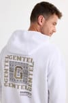 Erkek Oversize Geniş Kesim Pamuklu Baskılı Beyaz Kapüşonlu Sweatshirt