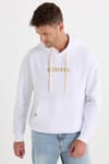 Erkek Oversize Geniş Kesim Pamuklu Baskılı Beyaz Kapüşonlu Sweatshirt