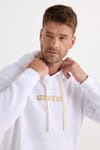Erkek Oversize Geniş Kesim Pamuklu Baskılı Beyaz Kapüşonlu Sweatshirt