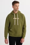Erkek Oversize Geniş Kesim Pamuklu Baskılı Yeşil Kapüşonlu Sweatshirt