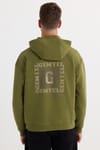 Erkek Oversize Geniş Kesim Pamuklu Baskılı Yeşil Kapüşonlu Sweatshirt