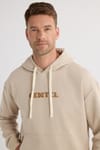 Erkek Oversize Geniş Kesim Pamuklu Baskılı Bej Kapüşonlu Sweatshirt