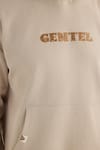 Erkek Oversize Geniş Kesim Pamuklu Baskılı Bej Kapüşonlu Sweatshirt