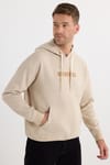 Erkek Oversize Geniş Kesim Pamuklu Baskılı Bej Kapüşonlu Sweatshirt
