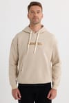 Erkek Oversize Geniş Kesim Pamuklu Baskılı Bej Kapüşonlu Sweatshirt