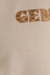 Erkek Oversize Geniş Kesim Pamuklu Baskılı Bej Kapüşonlu Sweatshirt